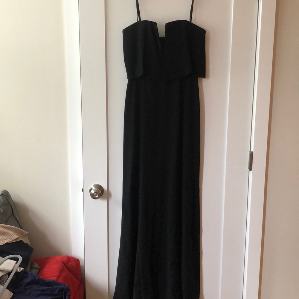 BCBG Black strapless long dress with V sz 4